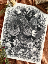 Load image into Gallery viewer, Conquer - Floral Ram Art Print
