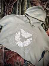 Load image into Gallery viewer, Evening Joy - Floral Moth Cropped Hooded Sweatshirt
