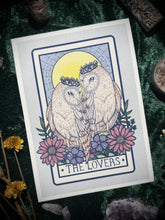 Load image into Gallery viewer, Spring Lovers Tarot Card - Spring Inspired Barn Owl Tarot Card Art Print
