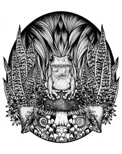 Load image into Gallery viewer, Mushroom King - Whimsical Frog &amp; Mushroom Art Print
