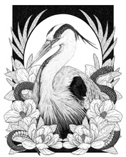 Load image into Gallery viewer, The Night Heron - Floral Great Blue Heron &amp; Snake Art Print
